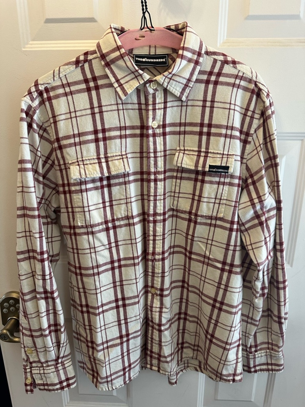 The Hundreds Cream & Burgundy Plaid Button-Up Shirt